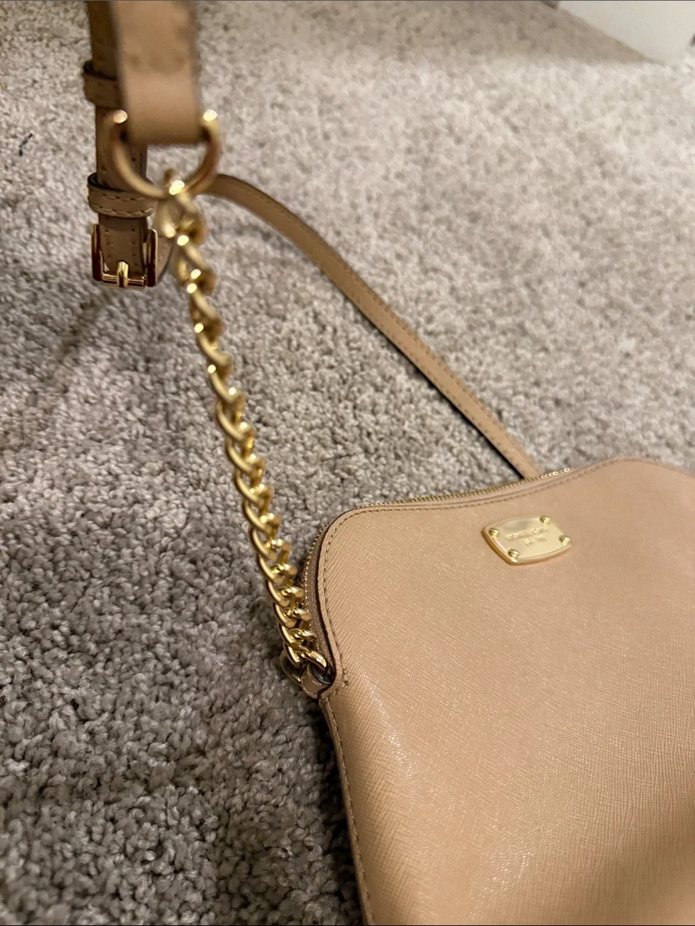 Michael Kors Beige Leather Crossbody with Gold Hardware